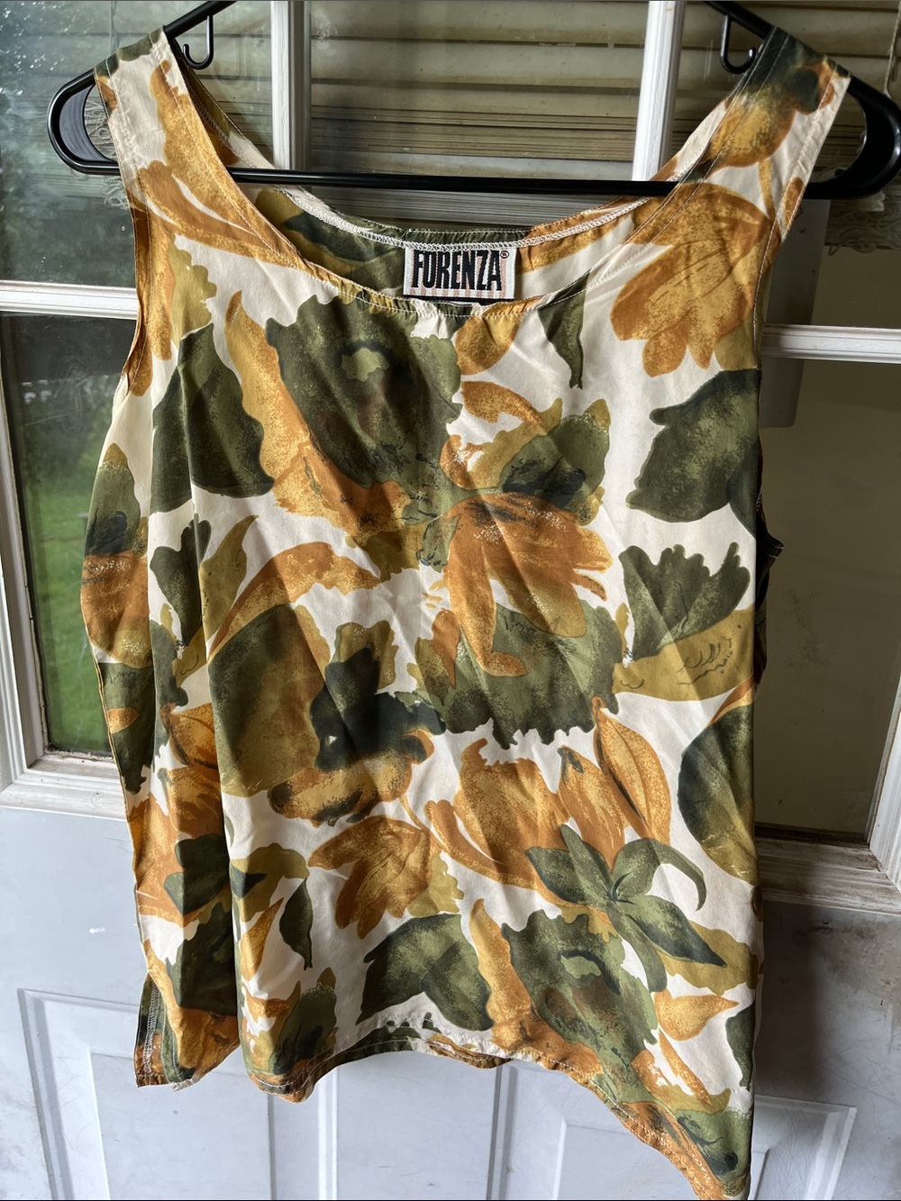 Forenza Olive & Mustard Floral Silk Tank